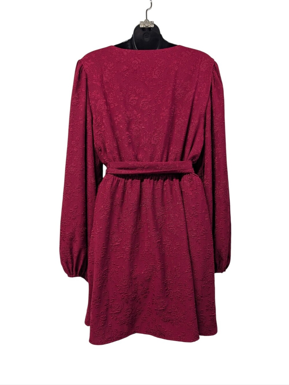 Lulus Burgundy Red Textured Wrap Dress Women's XL Long Puff Sleeve - Picture 2 of 8